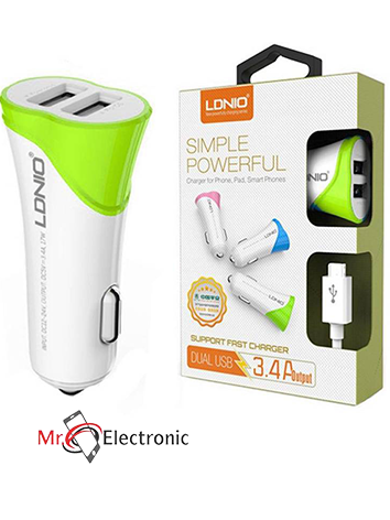 LDNIO C332 Simple Powerful In-Car Charger 3.4A 2 USB Output With Micro Cable